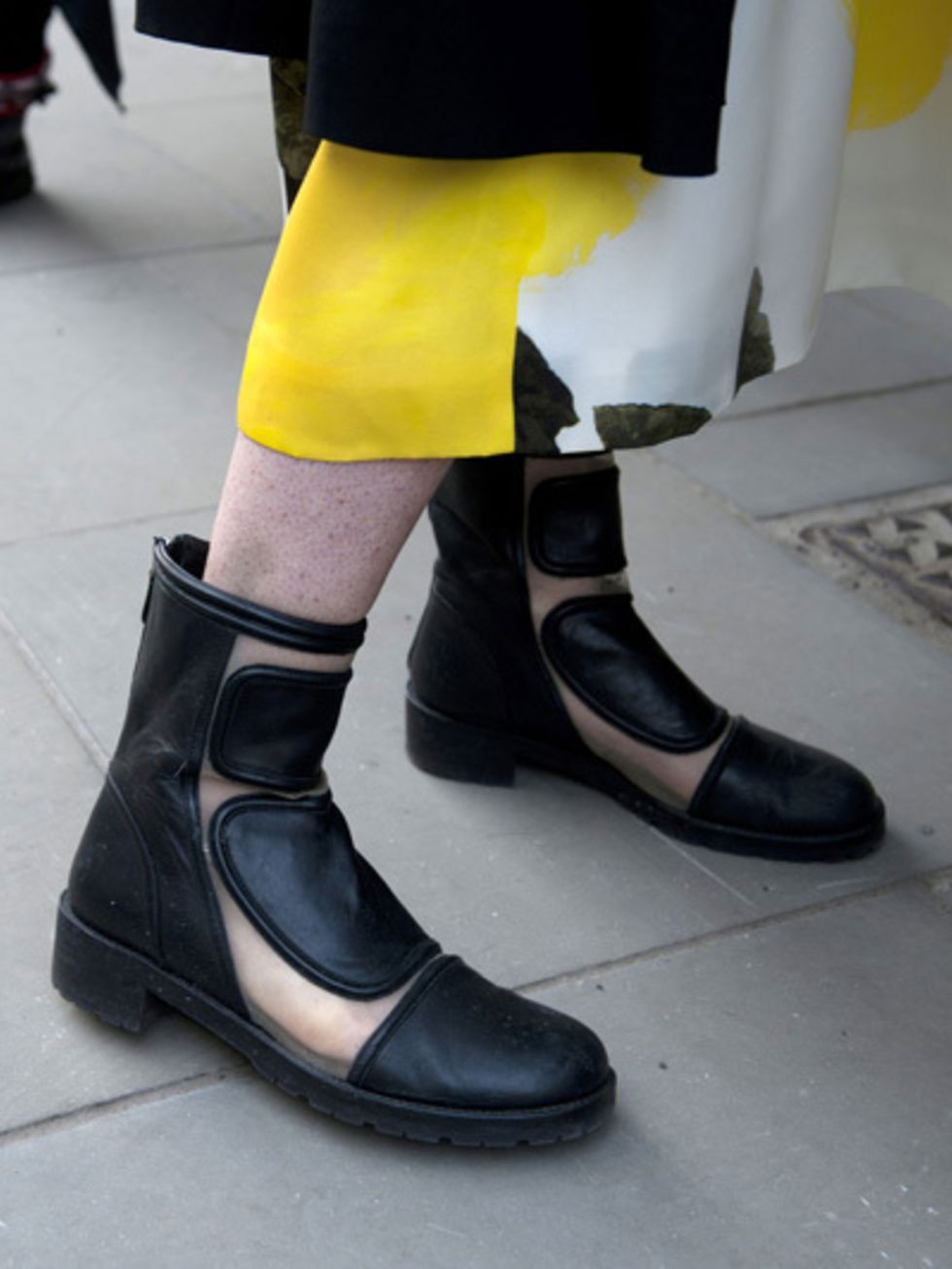 Footwear, Yellow, White, Fashion, Black, Leather, Street fashion, Boot, Fashion design, Foot, 