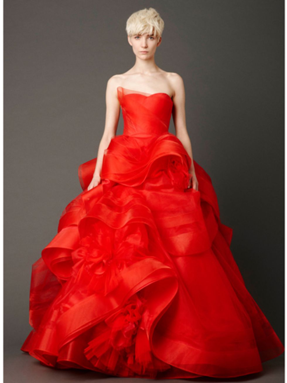 Clothing, Dress, Shoulder, Red, Joint, Formal wear, One-piece garment, Strapless dress, Gown, Style, 