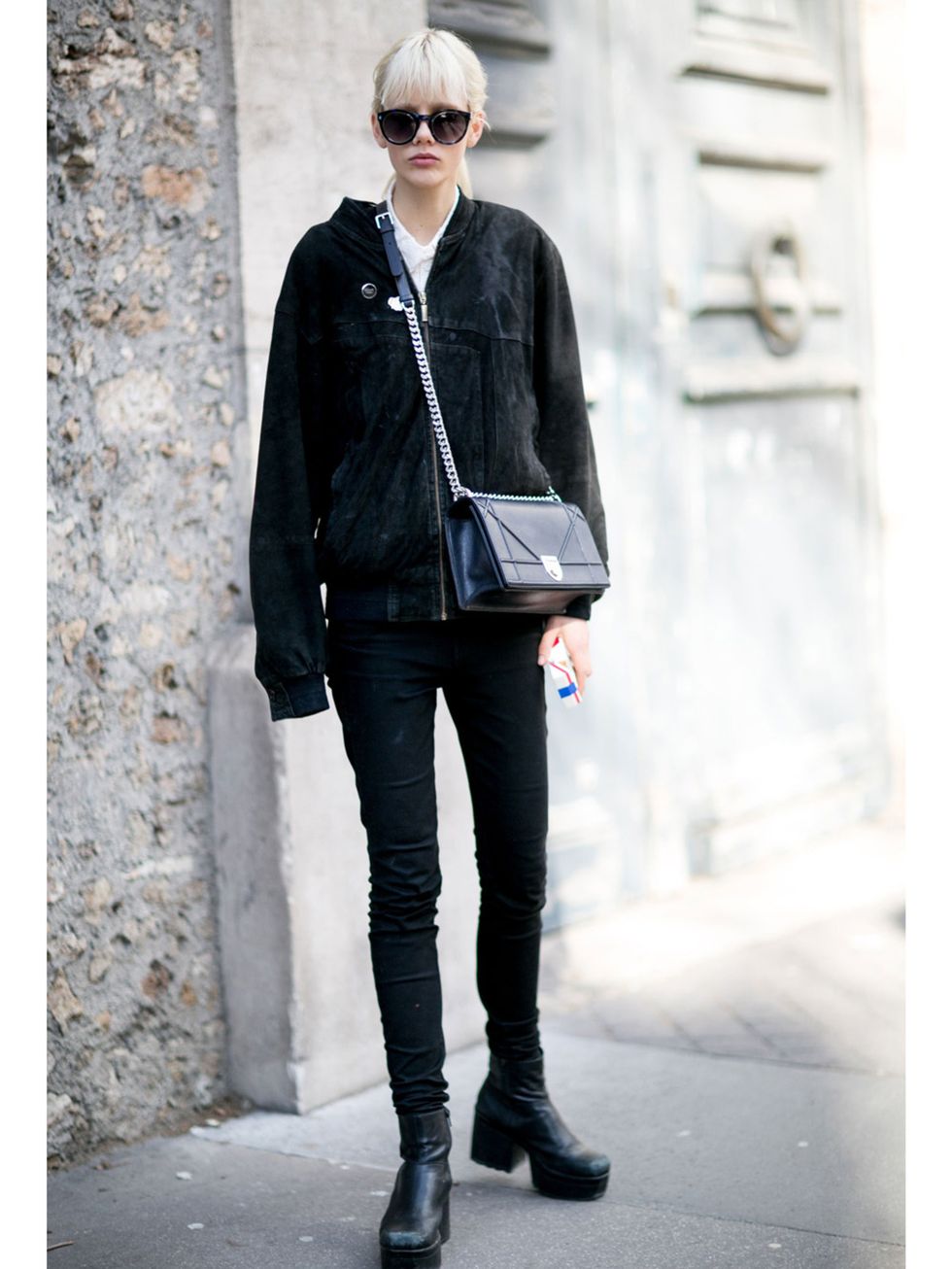 Clothing, Textile, Joint, Outerwear, Denim, Style, Boot, Street fashion, Sunglasses, Bag, 