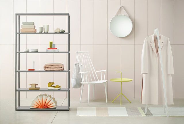 Room, Shelf, Clothes hanger, Shelving, Grey, Peach, Home accessories, Hutch, Household supply, 