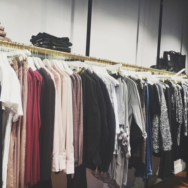Textile, Room, Clothes hanger, Fashion, Grey, Outlet store, Collection, Fashion design, Boutique, Closet, 