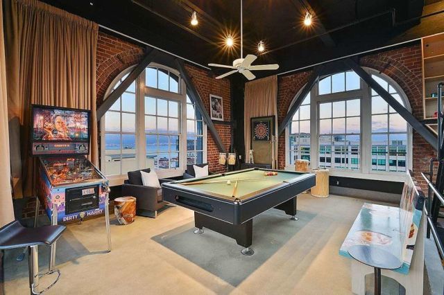 Lighting, Room, Indoor games and sports, Property, Interior design, Recreation room, Billiard table, Table, Pool, Furniture, 