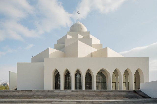 Architecture, Facade, Stairs, Place of worship, Composite material, Dome, Finial, Symmetry, Concrete, Holy places, 