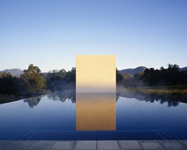 Reflection, Landscape, Sunlight, Morning, Rectangle, Composite material, Reflecting pool, Symmetry, Reservoir, Calm, 