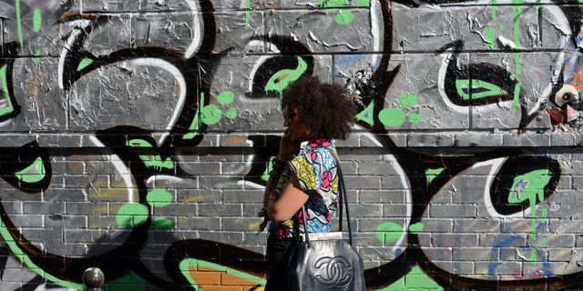 Green, Human body, Graffiti, Wall, Street art, Art, Mural, Colorfulness, Street fashion, Bag, 