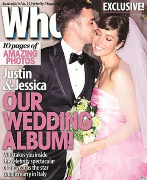 <p>Jessica Biel koos voor een onconventionele roze jurk van Giambattista Valli toen ze het ja-woord gaf aan Justin Timberlake in 2012. Het prijskaartje? Een <em data-redactor-tag="em">whopping</em> $100.000.</p><p><em data-redactor-tag="em">foto: Who Magazine</em></p>