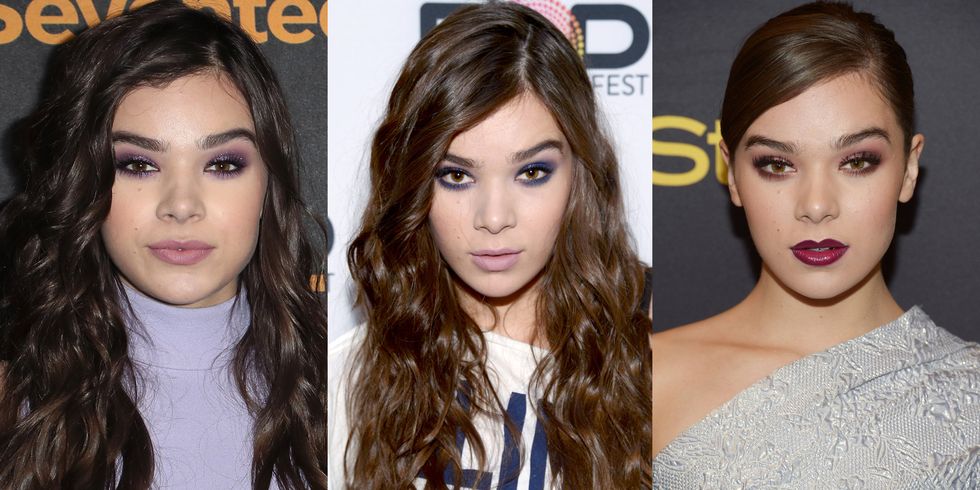 <p>Hailee Steinfeld proves that brown eyes can wear just about any color shadow, like lavender, blue, and deep maroon. </p>