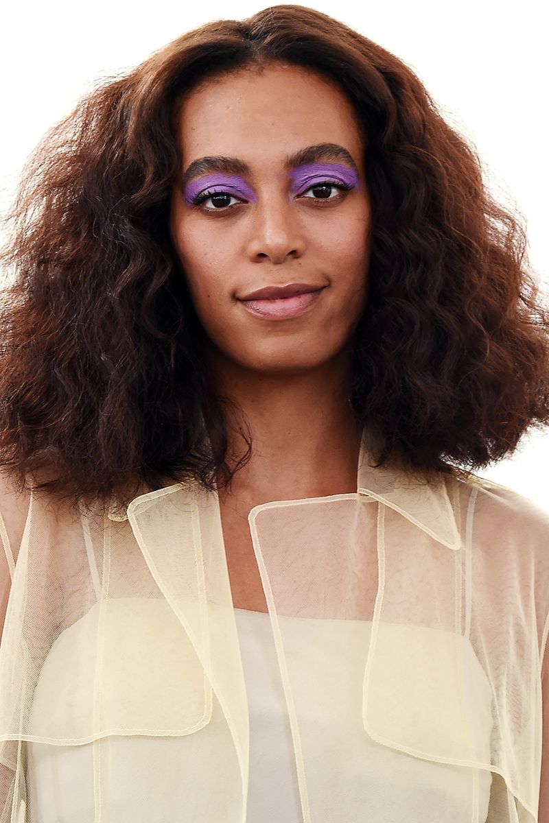 <p>Solange Knowles took primary purple eyes our for a spring during New York Fashion Week in September.</p>