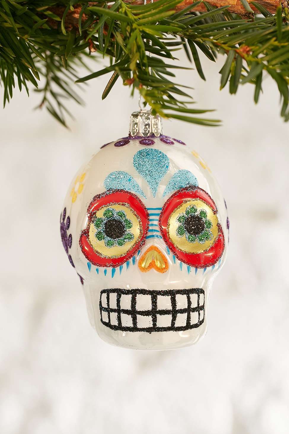 Christmas decoration, Skull, Christmas, Holiday, Christmas ornament, Holiday ornament, Creative arts, Pine family, Ornament, Conifer, 