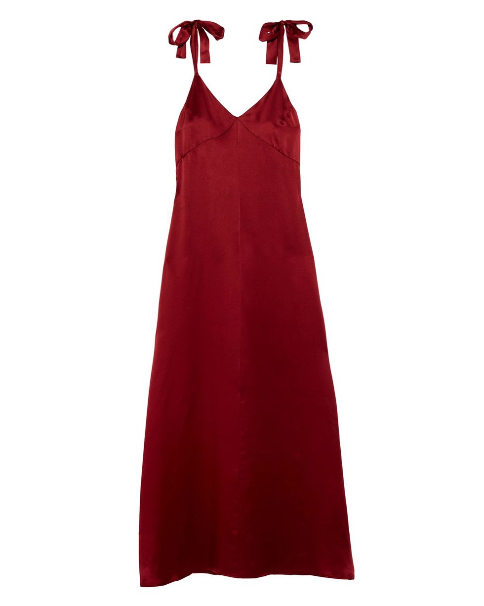 Sleeve, Dress, Textile, Red, One-piece garment, Formal wear, Day dress, Costume design, Carmine, Maroon, 