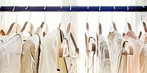 Clothes hanger, White, Closet, Boutique, Room, Wardrobe, Laundry, Footwear, Dry cleaning, Fashion design, 