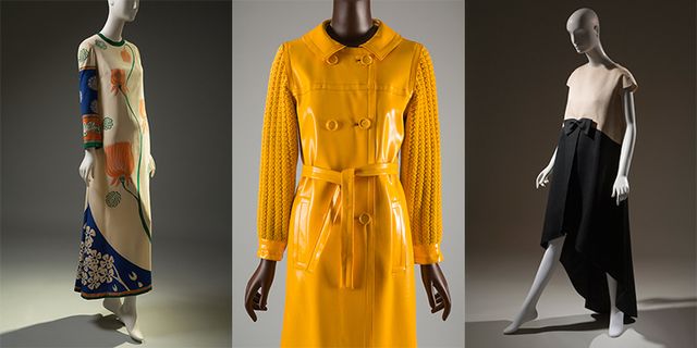 V.l.n.r.: Chloé evening dress (Karl Lagerfeld), YSL raincoat, Cristóbal Balenciaga evening dress
