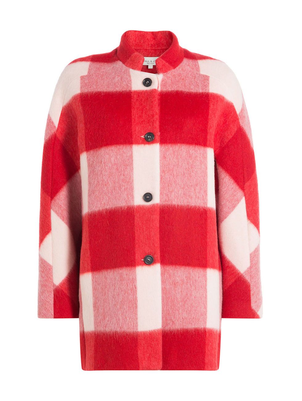Product, Sleeve, Collar, Textile, Red, Outerwear, White, Pattern, Sweater, Coat, 