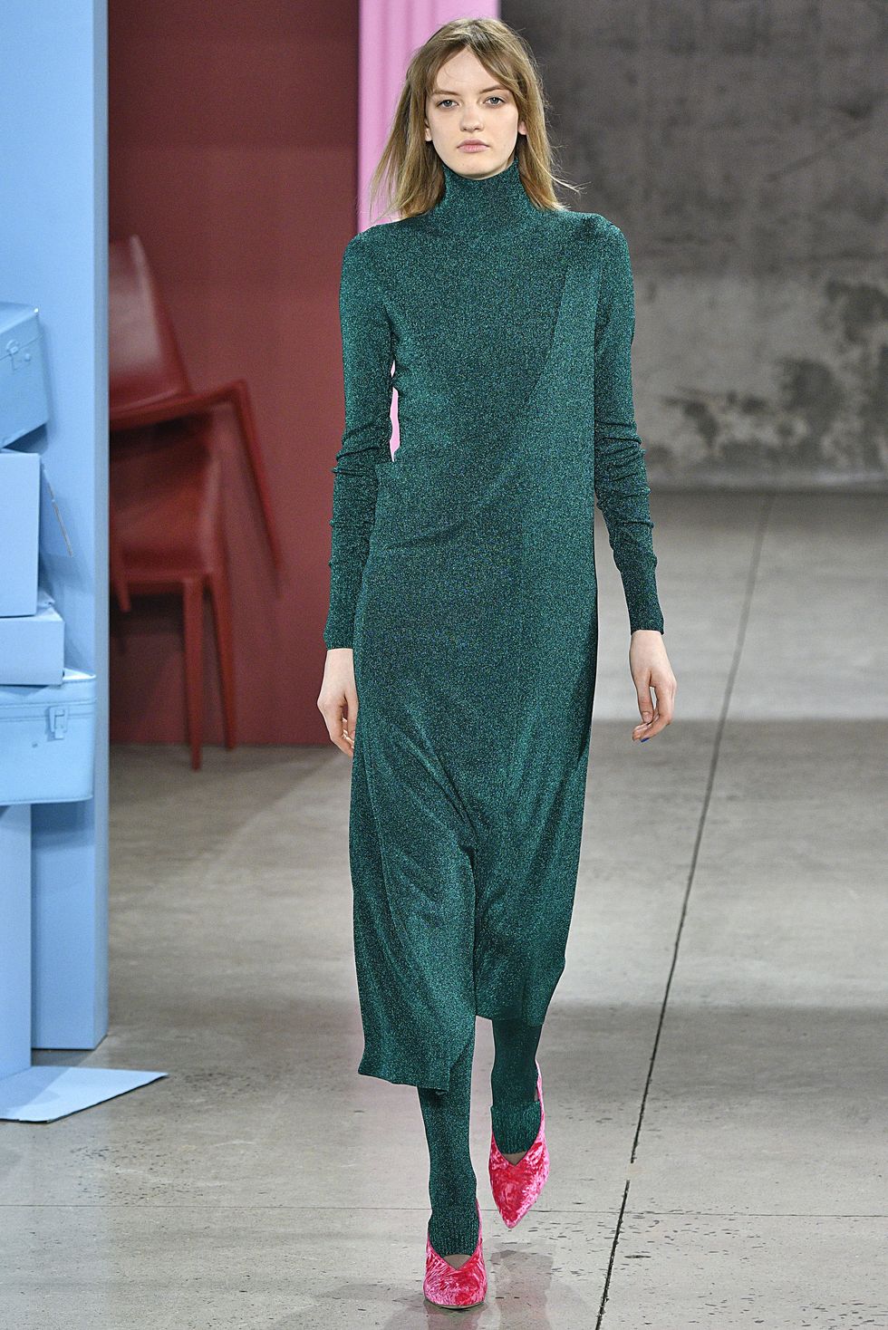 <p>Speaking of Tibi, chic water-bearers will be down with the&nbsp;interesting silhouettes the brand showed earlier this week. The standout? A tea-length Lurex sheath worn with <a href="http://www.marieclaire.com/fashion/news/a22901/stirrup-pant-trend/" target="_blank" data-tracking-id="recirc-text-link">those troublesome stirrup pants</a> underneath.&nbsp;</p>
