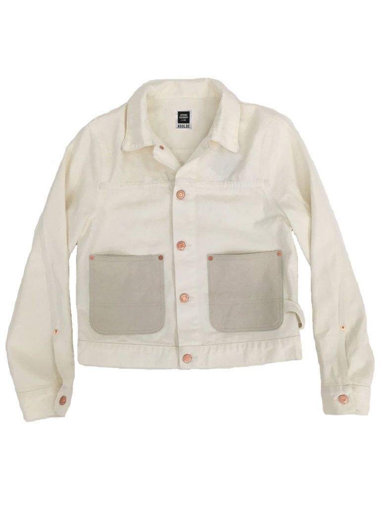 White, Clothing, Sleeve, Outerwear, Jacket, Beige, Pocket, Collar, Button, Denim, 