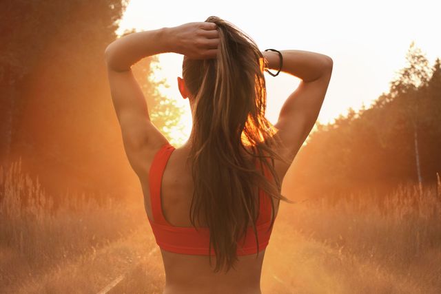 Beauty, Sunlight, Back, Long hair, Backlighting, Neck, Arm, Shoulder, Muscle, Photography, 