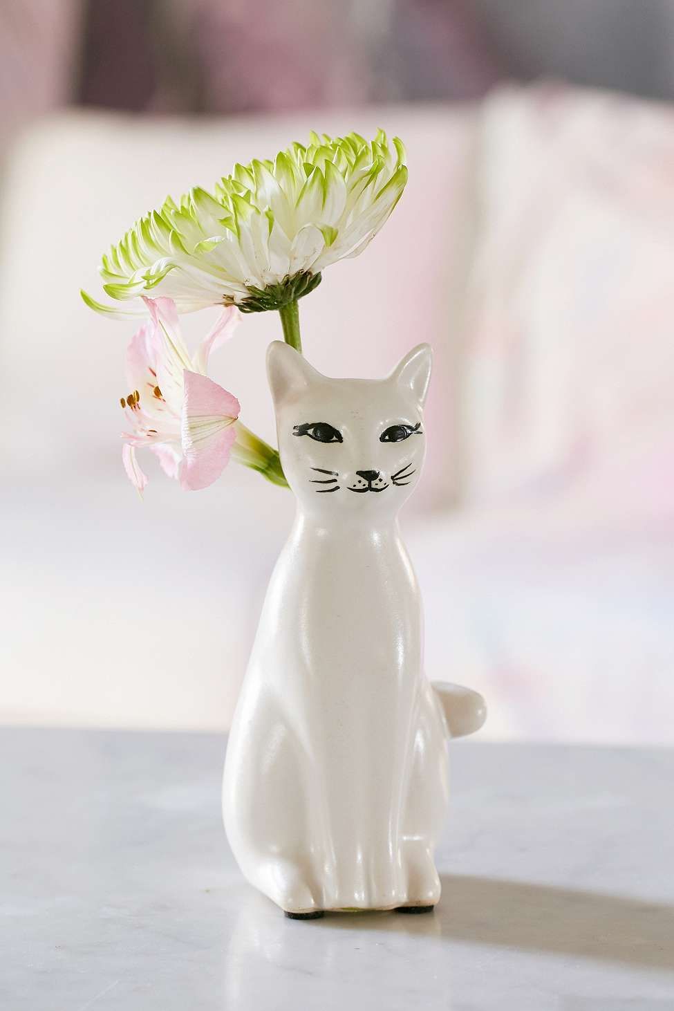 White, Figurine, Cat, Porcelain, Ceramic, Vase, Flowerpot, Felidae, Toy, Plant, 