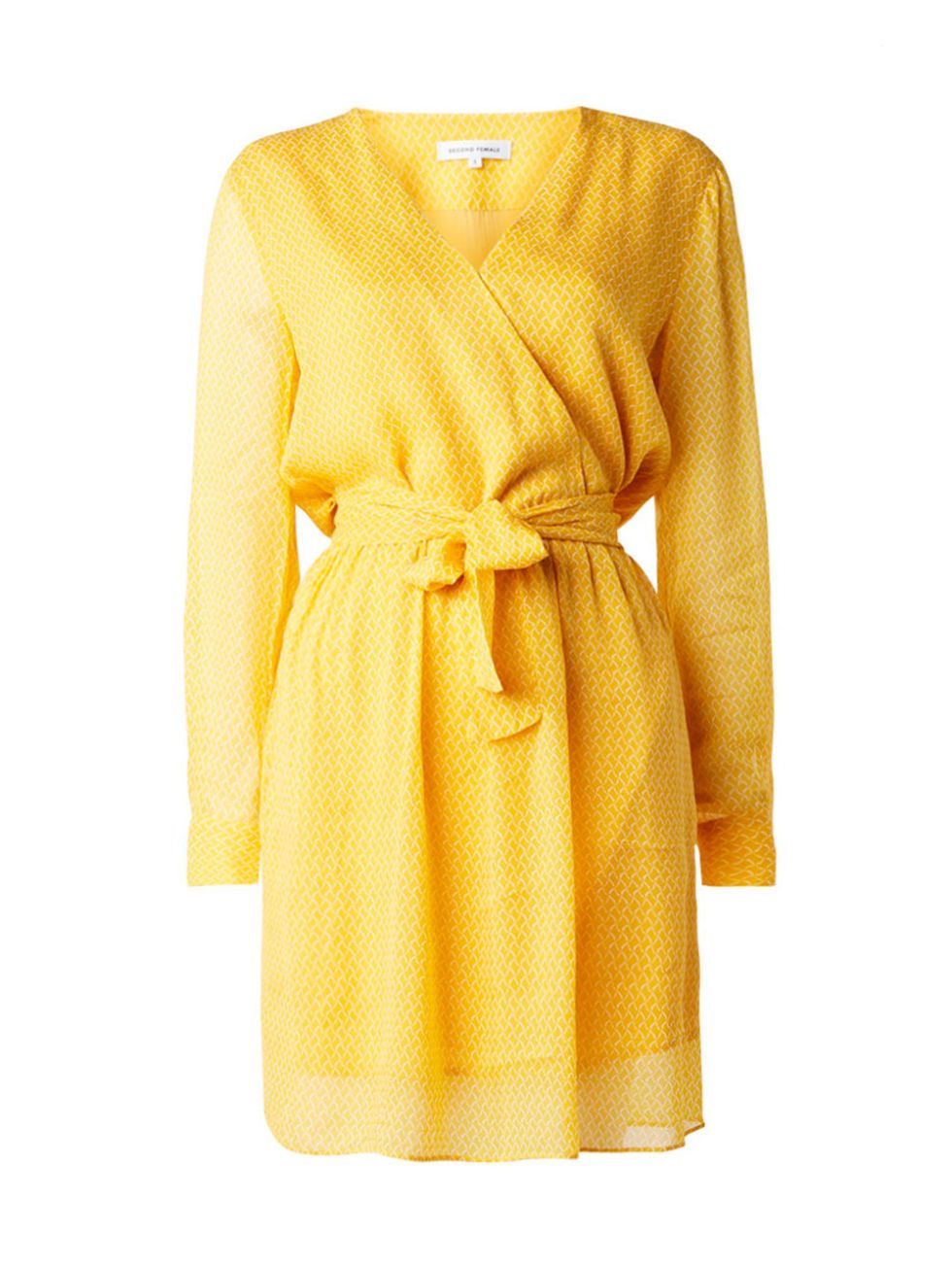 Clothing, Yellow, Dress, Day dress, Sleeve, Outerwear, Robe, Cocktail dress, Wrap, Neck, 