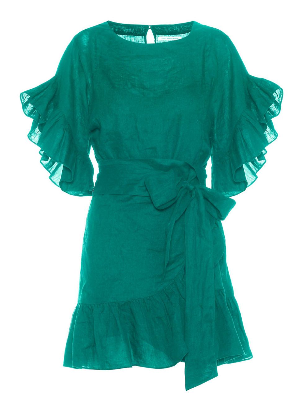 Clothing, Green, Day dress, Sleeve, Dress, Turquoise, Teal, Cocktail dress, Ruffle, Textile, 