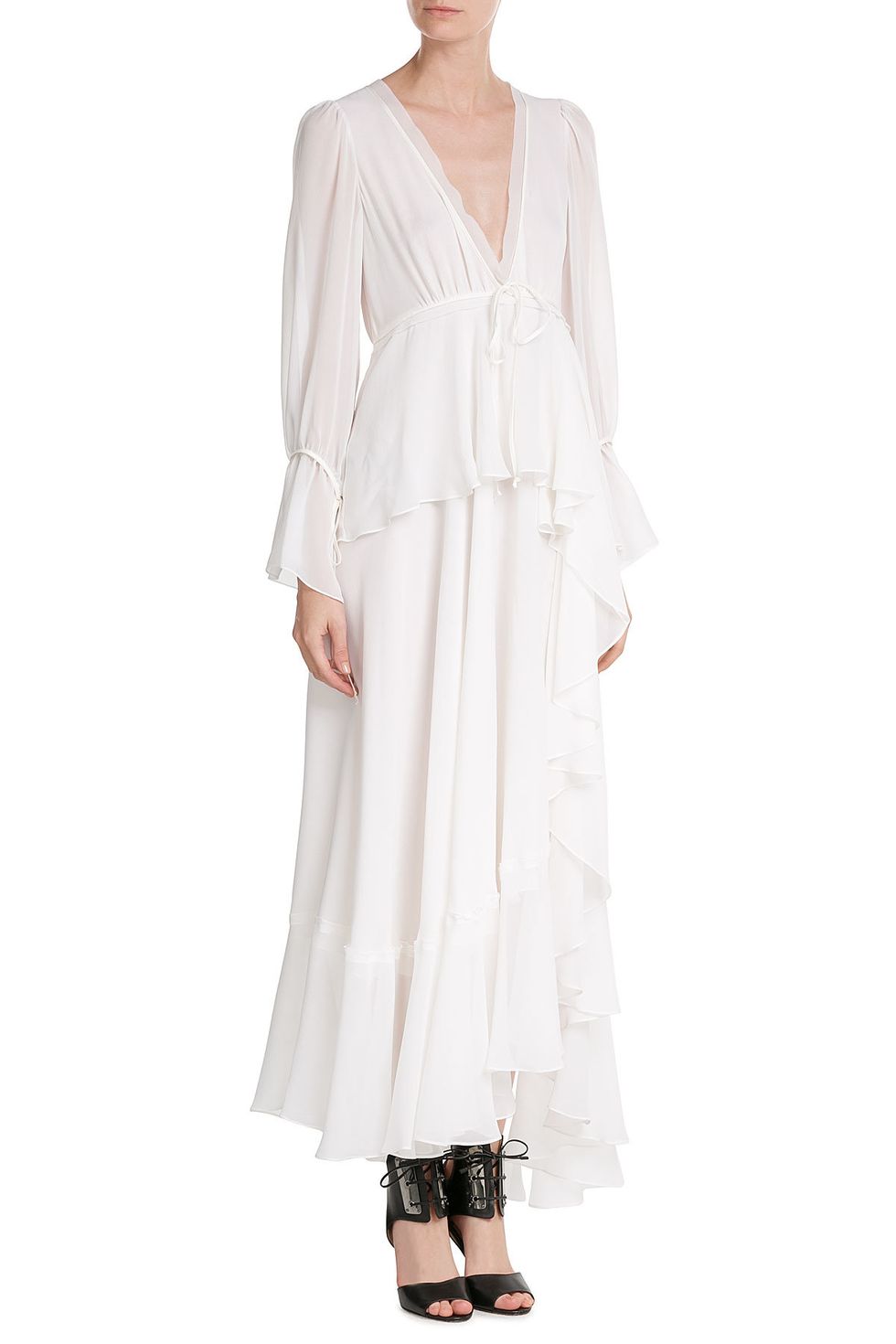 Clothing, Dress, White, Gown, Sleeve, Outerwear, Day dress, Robe, Neck, Shoulder, 