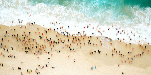 People on beach, Font, Crowd, Sky, Beach, Stock photography, Sand, Photography, Landscape, Sea, 
