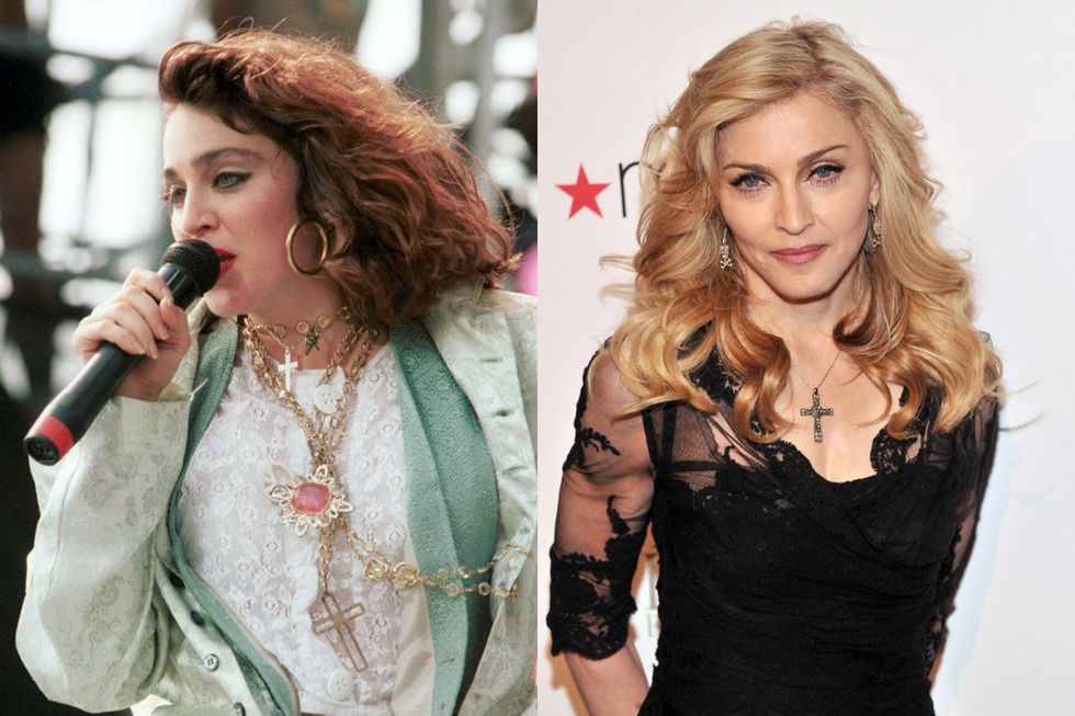 <p>Madonna heeft haar haar al in verschillende tinten laten verven waaronder ook grijs, blond en roze. Maar haar natuurlijke haarkleur, zoals op deze&nbsp;foto van een optreden uit 1985, is bruin.</p>