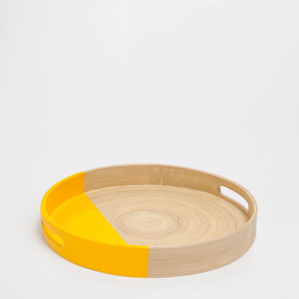 Yellow, Product, Orange, Circle, Tray, Tableware, Wood, Dishware, Plate, Oval, 