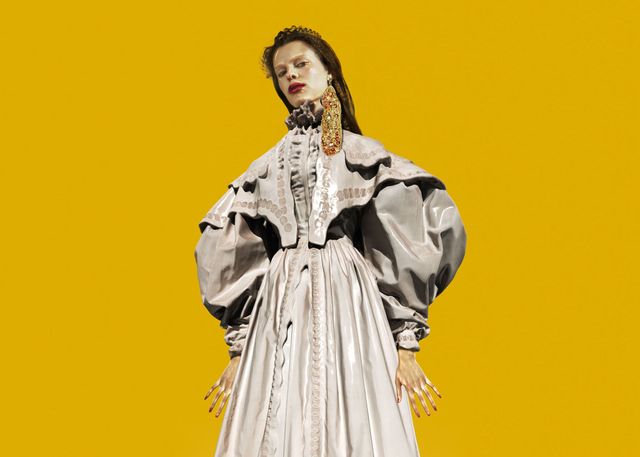 Clothing, Yellow, Fashion, Outerwear, Costume design, Fashion model, Fashion design, Victorian fashion, Formal wear, 