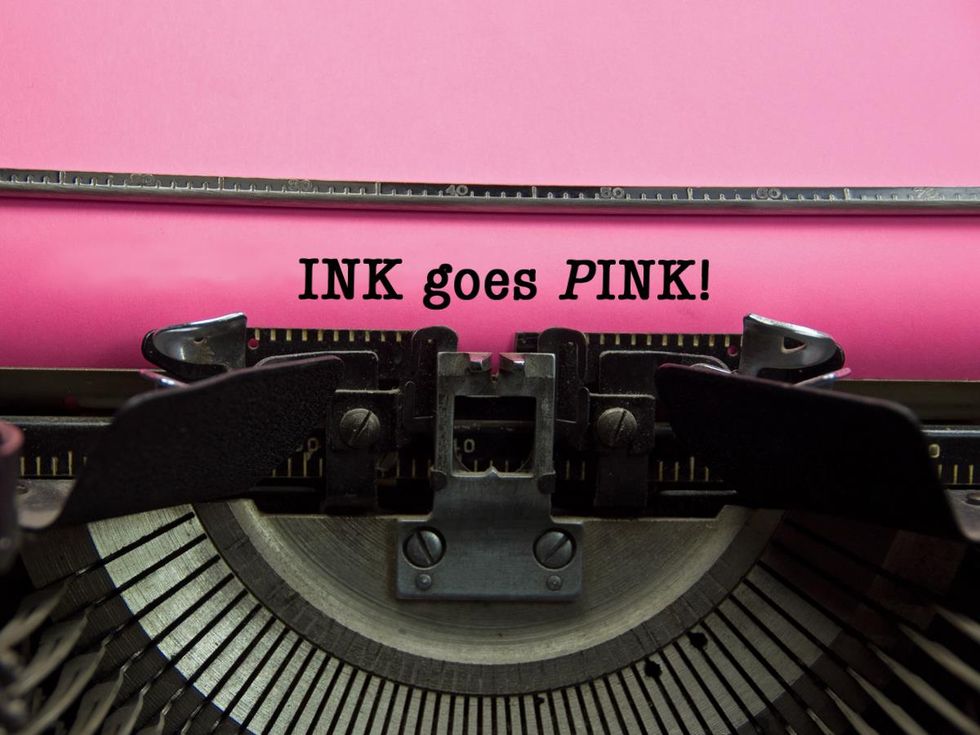 Typewriter, Office equipment, Font, Text, Pink, Office supplies, Vehicle, 