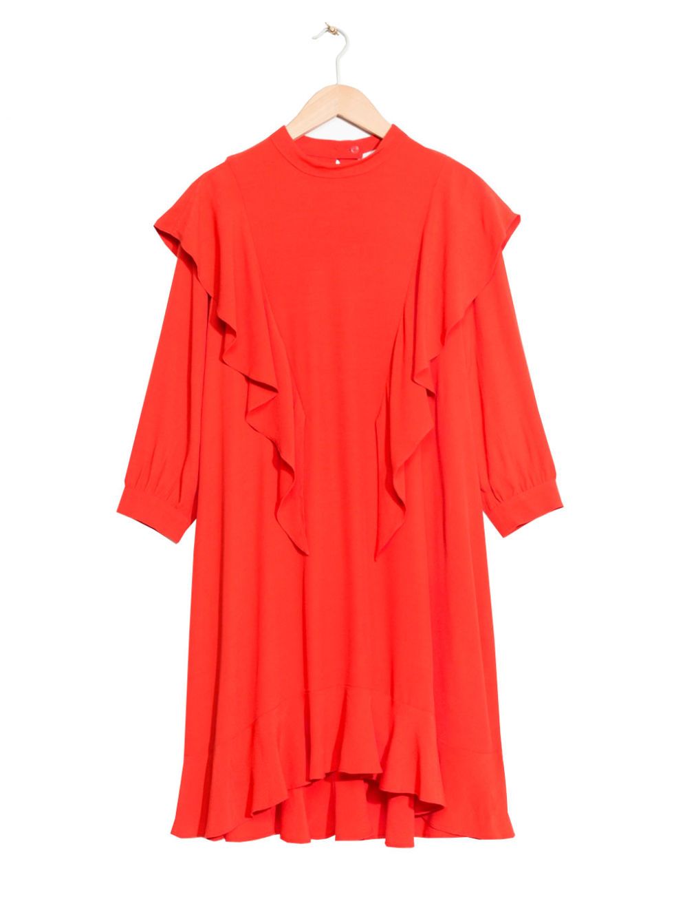 Clothing, Sleeve, Red, Orange, Dress, Pink, Day dress, Outerwear, Neck, Shoulder, 