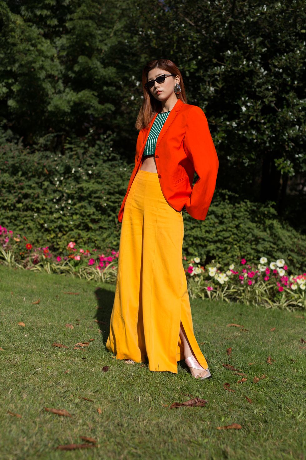 Clothing, Orange, Yellow, Pink, Fashion, Botany, Outerwear, Photo shoot, Formal wear, Dress, 