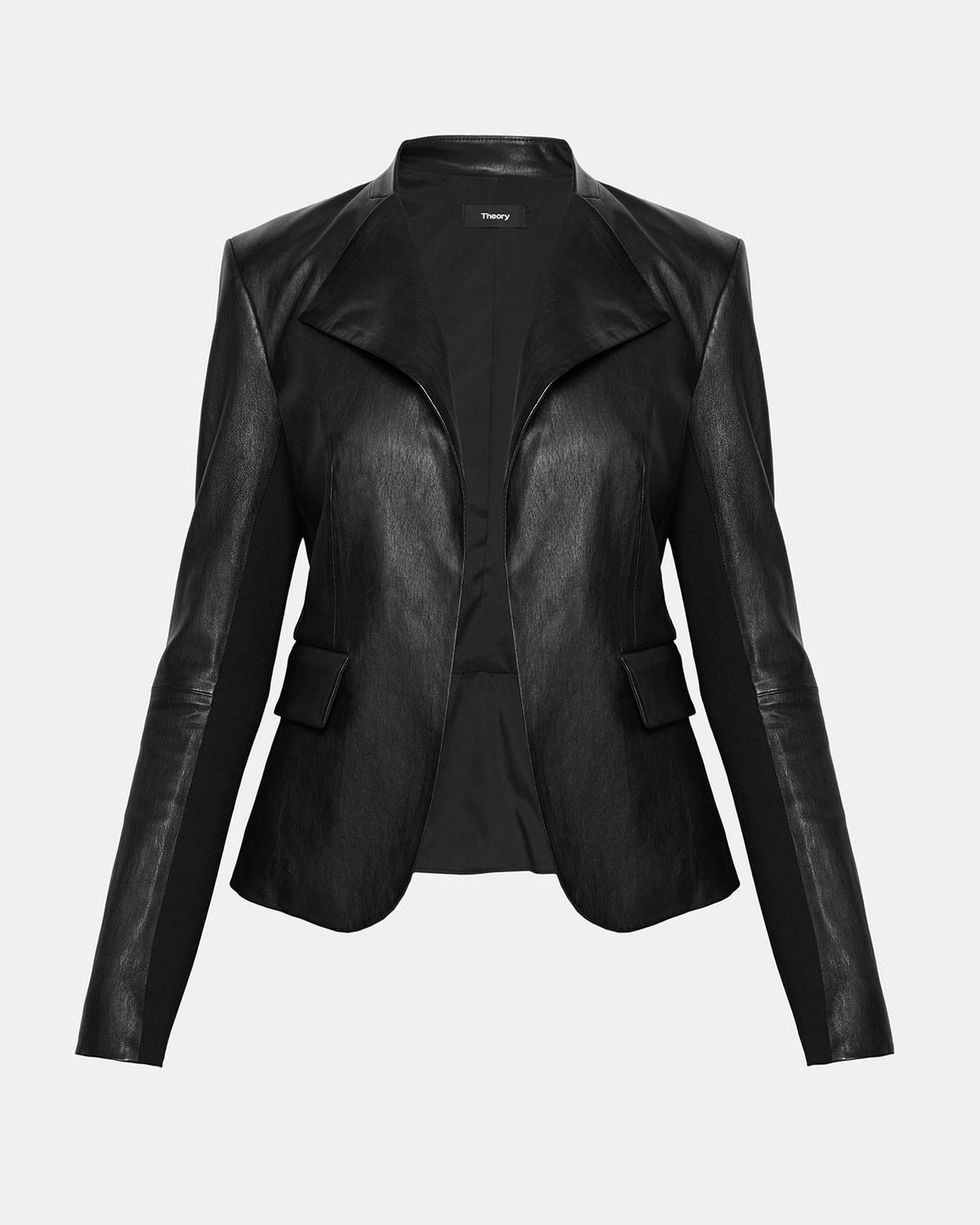 Clothing, Jacket, Outerwear, Leather, Leather jacket, Sleeve, Blazer, Textile, Top, 