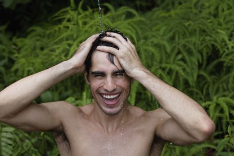 People in nature, Face, Facial expression, Skin, Grass, Smile, Head, Beauty, Barechested, Fun, 
