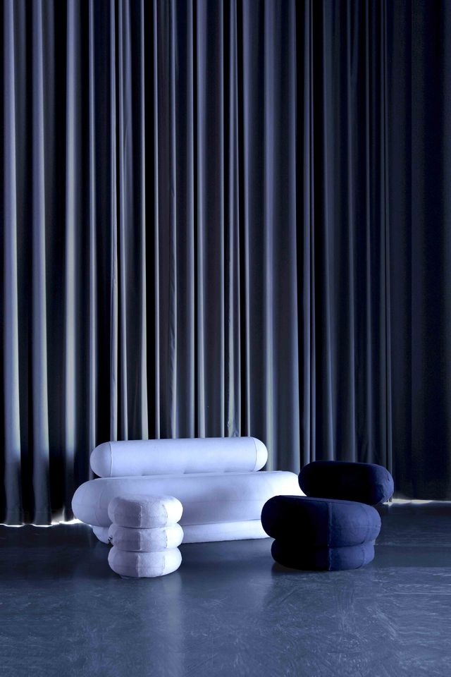 Blue, Curtain, Light, Interior design, Stage, Textile, Room, Window treatment, Column, Table, 