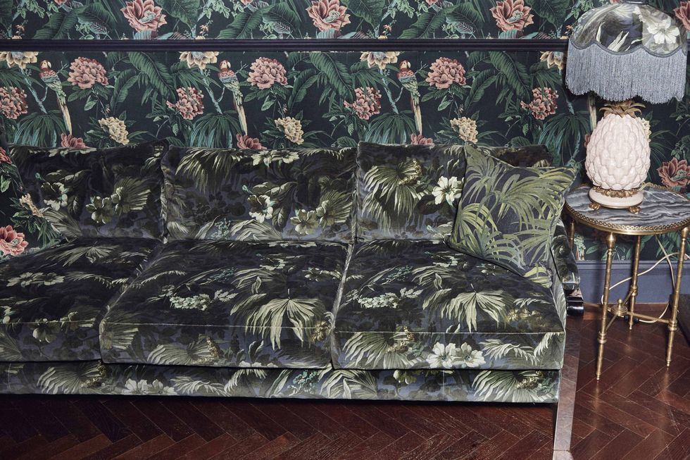 Furniture, Couch, Sofa bed, studio couch, Wall, Room, Pattern, Design, Floor, Military camouflage, 