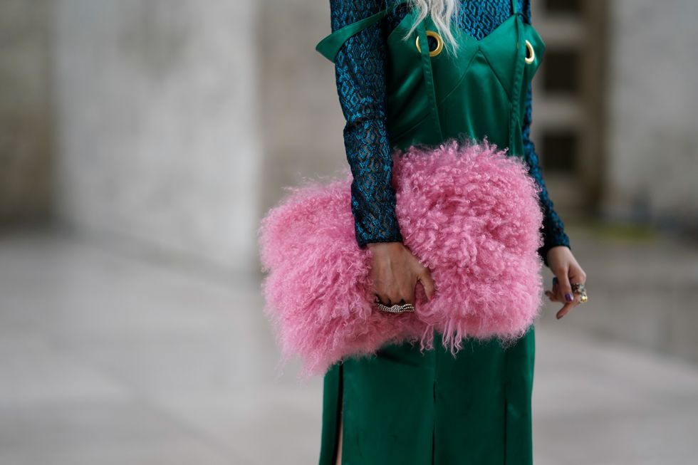 Pink, Green, Fur, Clothing, Fashion, Magenta, Toy, Doll, Dress, Haute couture, 