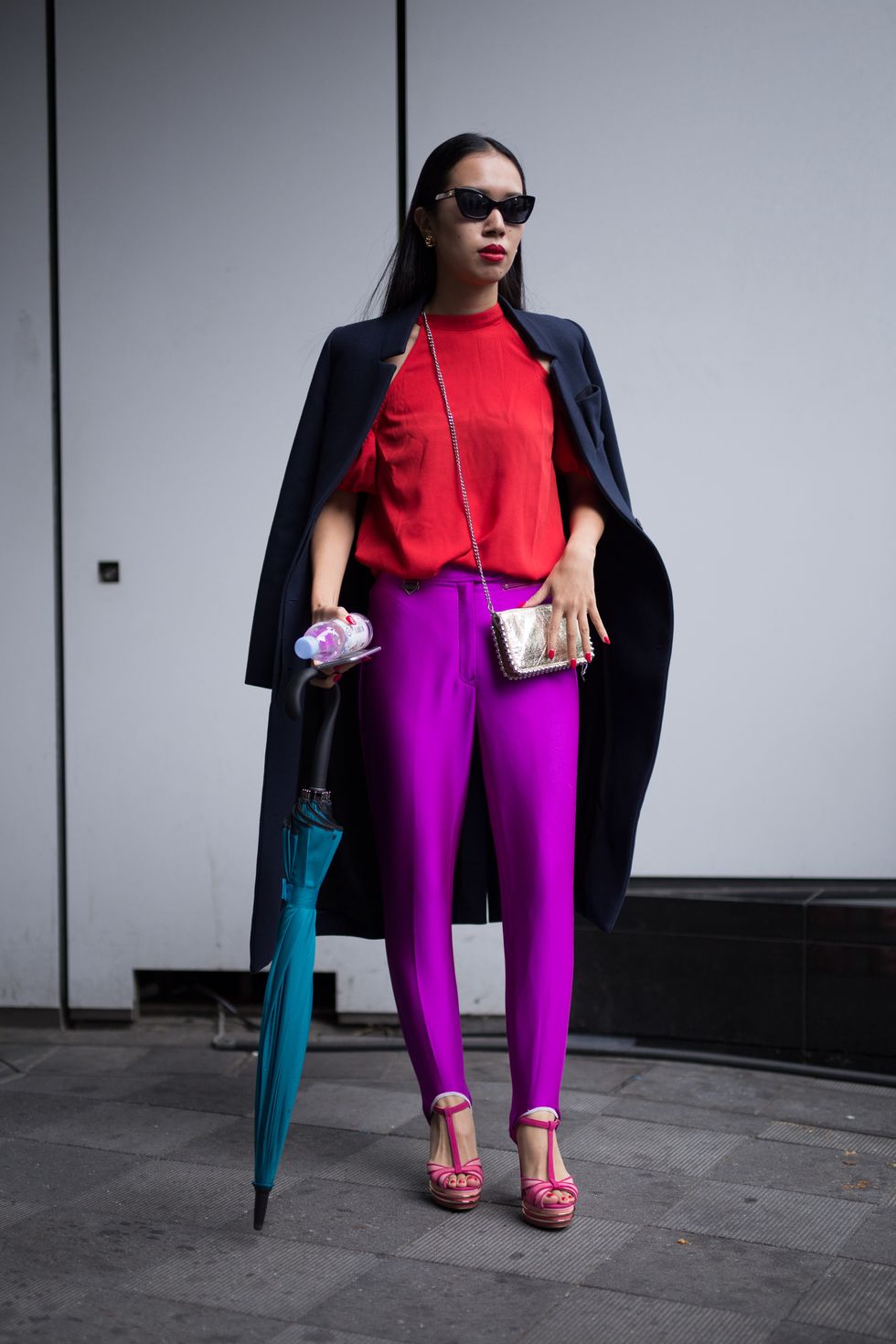 Clothing, Pink, Street fashion, Fashion, Magenta, Purple, Electric blue, Costume, Outerwear, Tights, 