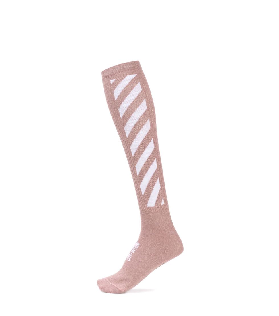 Footwear, Sock, Brown, Beige, Pink, Costume accessory, Shoe, Fashion accessory, Tights, Knee-high boot, 