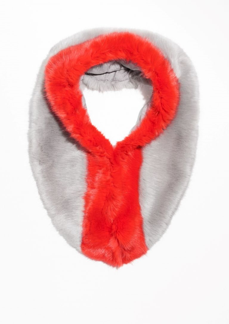 Fur, Red, Clothing, Scarf, Orange, Stole, Neck, Fur clothing, Fashion accessory, Outerwear, 