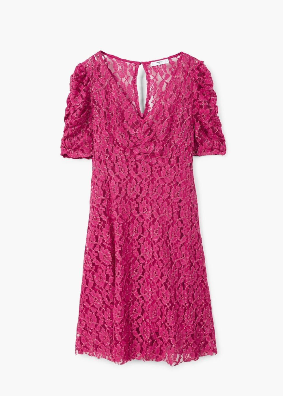 Clothing, Pink, Dress, Day dress, Magenta, Sleeve, Violet, Purple, Lace, Blouse, 