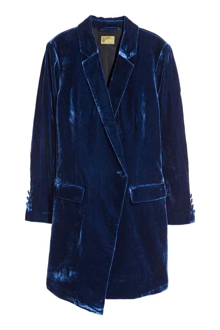 Clothing, Cobalt blue, Outerwear, Blue, Sleeve, Velvet, Electric blue, Jacket, Coat, Leather, 