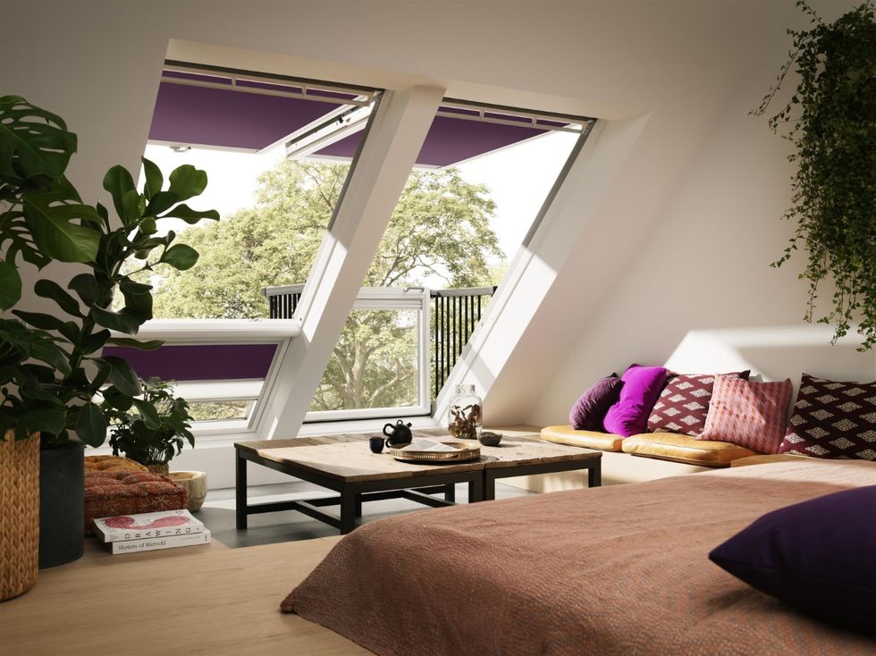 Room, Furniture, Interior design, Property, Green, Living room, Purple, Bedroom, House, Window, 