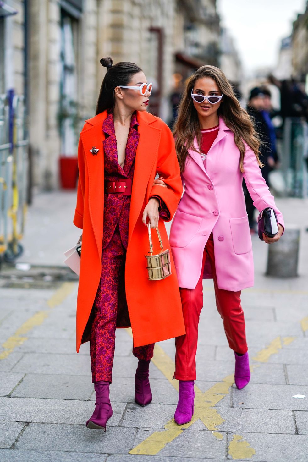Pink, Clothing, Street fashion, Photograph, Fashion, Red, Coat, Snapshot, Trench coat, Footwear, 
