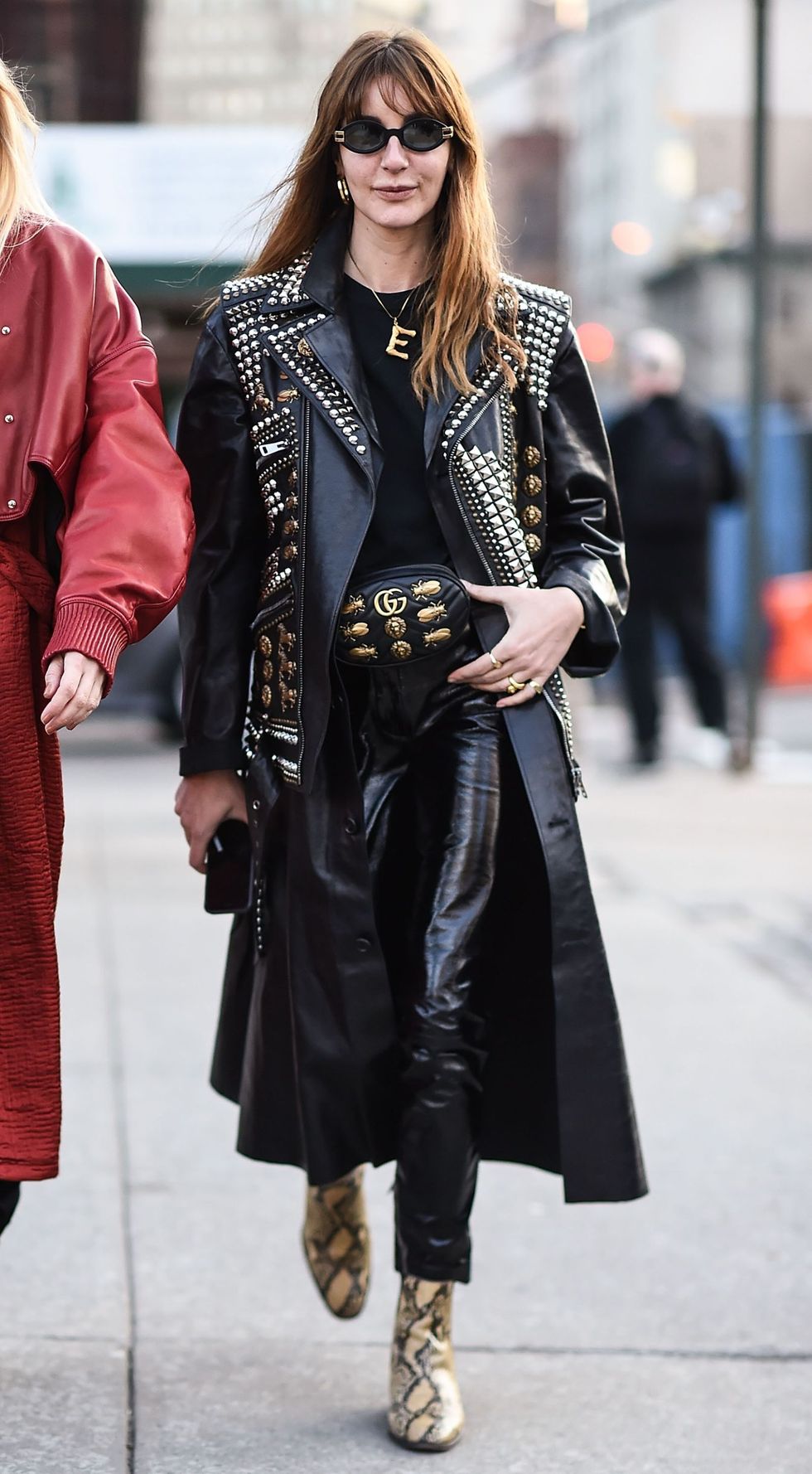 NEW YORK, NY - FEBRUARY 14:  Ece Sukan is seen wearing Gucci leather coat and bag outside the Esteban Cortazar show during New York Fashion Week: Women's A/W 2018 on February 14, 2018 in New York City.  (Photo by Daniel Zuchnik/Getty Images)
