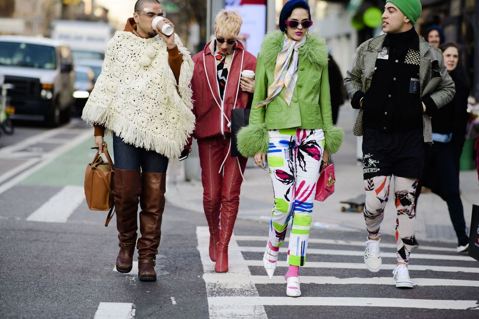 Street fashion, Photograph, People, Fashion, Street, Fur, Snapshot, Pedestrian, Road, Pink, 