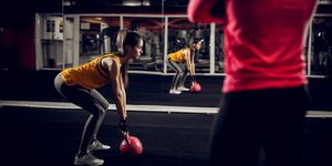 Weights, Exercise equipment, Kettlebell, Physical fitness, Sports equipment, Sports, Sports training, Games, Room, Recreation, 