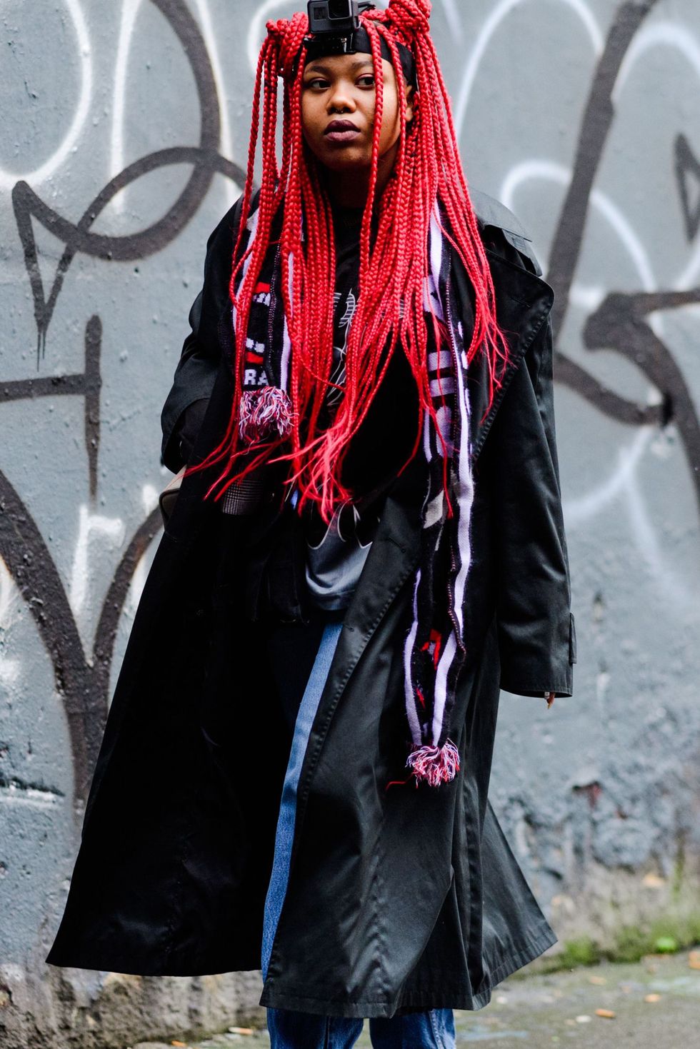 People, Clothing, Fashion, Street fashion, Hairstyle, Costume, Outerwear, Goth subculture, Long hair, Dreadlocks, 