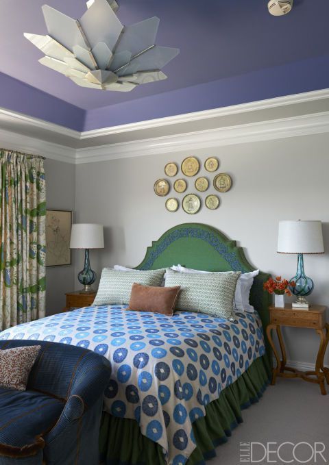 Bedroom, Room, Furniture, Bed, Wall, Ceiling, Interior design, Property, Green, Blue, 
