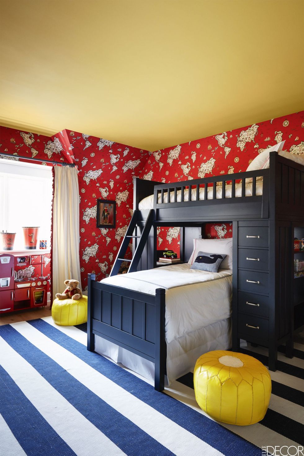 Room, Bedroom, Furniture, Bed, Interior design, Red, Property, Yellow, Orange, Bed frame, 