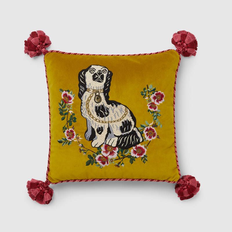 Yellow, Cushion, Pillow, Textile, Furniture, Throw pillow, Poodle, Canidae, Patchwork, Home accessories, 